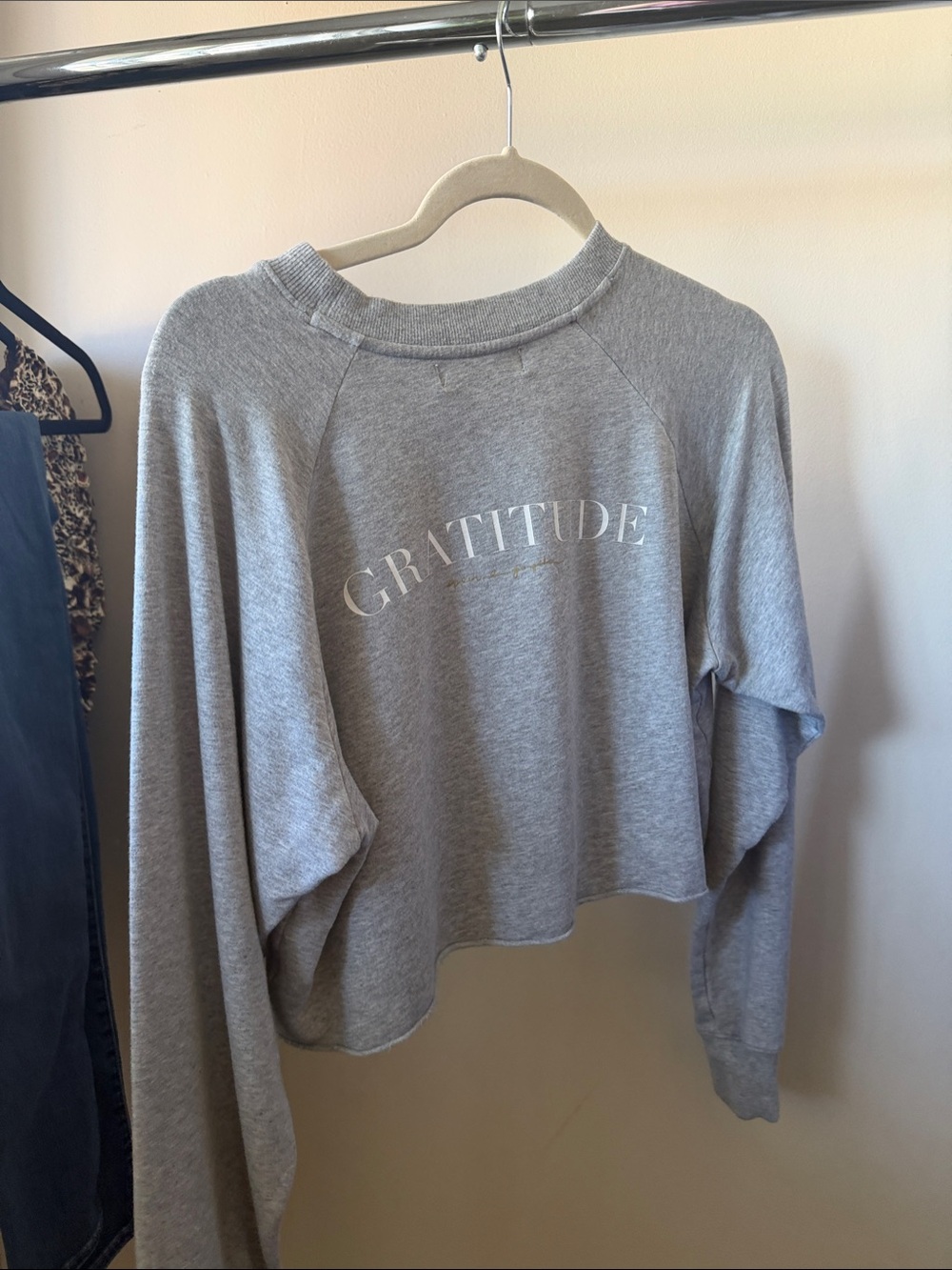 Spiritual Gangster Light Gray Cropped Sweatshirt with Rainbow Accent